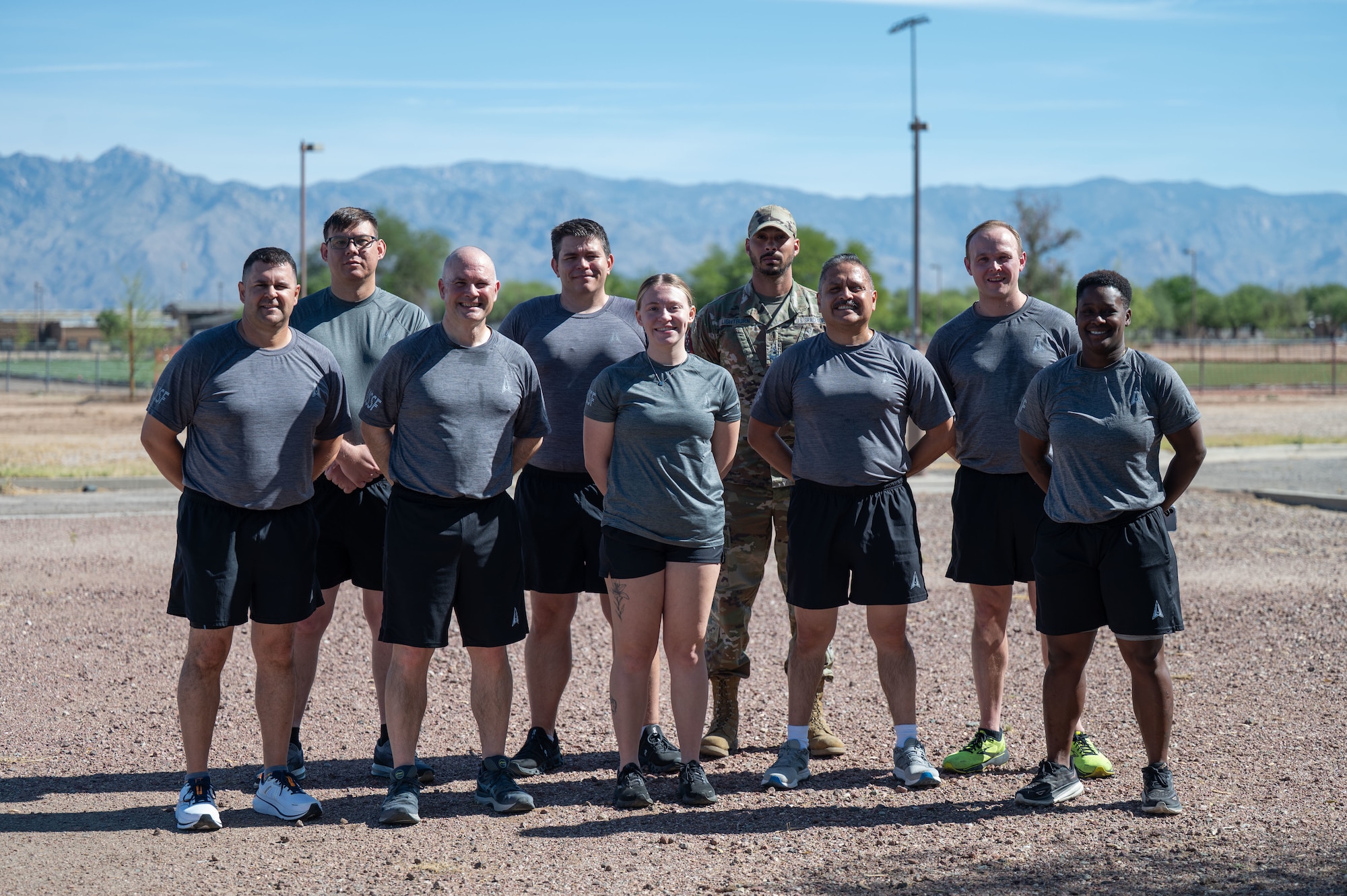 U.S. Space Forces Southern Guardians pose for a group photo at Davis-Monthan Air Force Base, Arizona, April 23, 2026. These Guardians completed their first Human Performance Assessment at Davis-Monthan, marking an early milestone for the unit following its activation. (U.S. Air Force photo by Airman 1st Class Jaden Kidd)