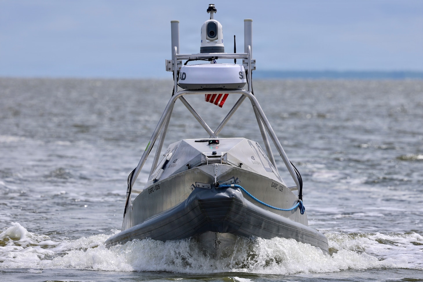 A Global Autonomous Reconnaissance Craft (GARC) participates in a live robotic and autonomous systems (RAS) demonstration with Commander, Task Force (CTF) 66 during Exercise Obangame Express 2026 in Douala, Cameroon, April 25, 2026.