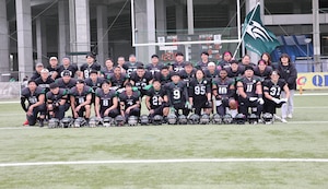 Kraegenbrink showcased his resiliency and commitment to teammates by excelling in his duties as an Airmen off the field and on the field with the semi-pro football Japanese American football team, the Tachikawa Falcons. (Courtesy photo)