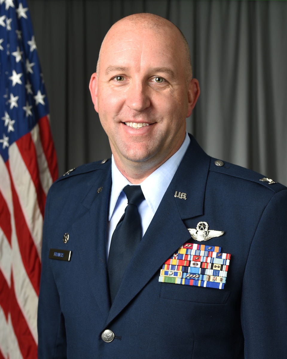 U.S. Air Force Col. Chris Francis, commander of the 118th Operations Group, Tennessee Air National Guard, poses for an official photo Aug. 5, 2023 at Berry Field Air National Guard Base, Nashville, Tennessee. (U.S. Air National Guard photo by Tech. Sgt. Anthony Agosti)