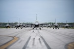 U.S. Air Force F-16 Fighting Falcons, assigned to the Ohio National Guard’s 180th Fighter Wing, conduct an “Elephant Walk” as the final exercise during an Air Combat Command Combat Readiness Inspection, April 26, 2026, in Swanton, Ohio. Combat Readiness Inspections are designed to test a unit’s capabilities, effectiveness and efficiency. Photo by Senior Master Sgt. Beth Holliker.
