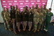 U.S. Army Reserve Brig. Gen. Kathleen A. Clary, deputy commanding general of U.S. Army Reserve Medical Command, center, poses with Army Reserve Soldiers including those assigned to the 303rd Field Hospital during a press conference announcing a new Licensed Practical Nurse (LPN) to Bachelor of Science in Nursing (BSN) bridging program at the University of Missouri–St. Louis (UMSL), April 22, 2026. The program enables Army practical nursing specialists (MOS 68C) to apply their military training toward a BSN degree through an accelerated pathway, strengthening the military medical workforce and supporting healthcare readiness. (U.S. Army photo by Staff Sgt. Mikayla Fritz)