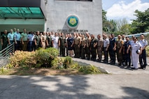 Senior enlisted leaders from the Armed Forces of the Philippines, United States, Canada, New Zealand, France, the U.S. Space Force, the Japan Self-Defense Forces and Australia pose for a group photo during the Balikatan Senior Enlisted Symposium as part of Exercise Balikatan 2026 at Camp General Emilio Aguinaldo, Quezon City, Philippines, April 25, 2026.