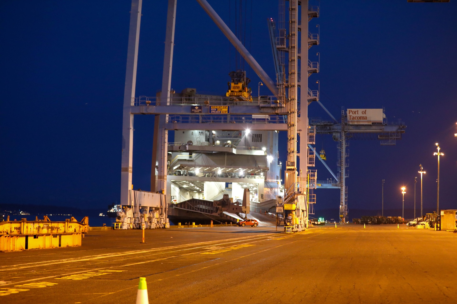 The MV Cape Horn (T-AKR-5068) sits at the Port of Tacoma, Washington, prior to roll-on/roll-off operations that included equipment assigned to the 477th Inland Cargo Transportation Company, 385th Transportation Terminal Battalion, 364th Expeditionary Sustainment Command as part of forward positioning efforts in the Indo-Pacific region, Feb. 4, 2026. The 364th Expeditionary Sustainment Command is headquartered in Marysville, Washington, and is regionally aligned to U.S. Indo-Pacific Command, providing logistical and sustainment support across seven western states and the Indo-Pacific region. (U.S. Army Photo by Maj. India Hunter)