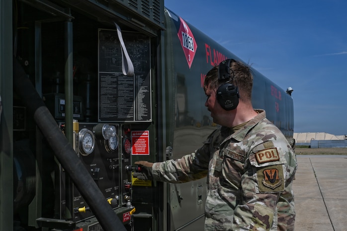 A U.S. Airman assigned to the 31st Combat Air Base Squadron prepares to refuel a U.S. Marine Fighter Attack Squadron (VMFA) 232 F/A-18 Hornet during exercise Freedom Flag 26-1 at Kunsan Air Base, Republic of Korea, April 16, 2026. Training in joint and combined environments ensures the force remains ready, adaptable and aligned with evolving national defense priorities. (U.S. Air Force photo by Senior Airman Ty Pilgrim)