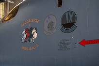 The “Apocalypse II” nose art is displayed on the 7th Bomb Wing’s new flagship B-1B Lancer at Dyess Air Force Base, Texas, April 27, 2026. The freshly applied artwork honors the World War II crew of the B-24J Liberator "Apocalypse" and marks the final step in regenerating tail number 86-0115 for its return to the operational bomber fleet. (U.S. Air Force photo by Airman 1st Class William Neal)