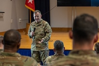 Lt. Gen. Mark S. Bennett, military deputy to the Assistant Secretary of the Army for Financial Management and Comptroller, talks with U.S. Army finance and comptroller Soldiers during the U.S. Army Finance Corps’ Regimental Week at the Soldier Support Institute auditorium on Fort Jackson, S.C., April 23, 2026. Regimental Week brings together leaders from around the Finance Corps, including all three components, each year to identify opportunities, collaborate on solutions, and work to build readiness for all Army finance and comptroller Soldiers. (U.S. Army photo by Mark R. W. Orders-Woempner)