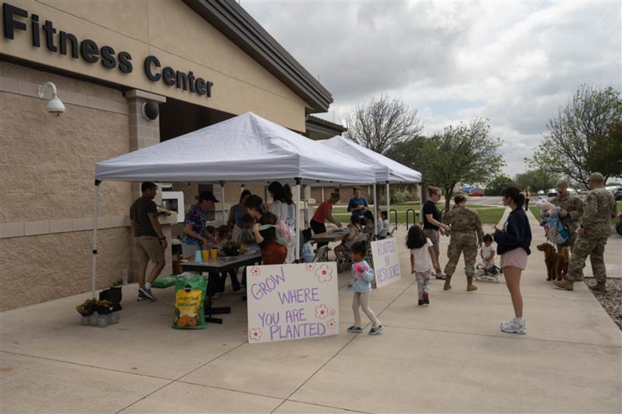 Members of the 47th Flying Training Wing and children gather for the Rooted in Resilience event at Laughlin Air Force Base, Texas, April 22, 2026. The event was hosted by the Laughlin Warrior Action Team to provide military families tools to overcome the challenges of military life. (U.S. Air Force photo by Airman 1st Class Darryl Keith)