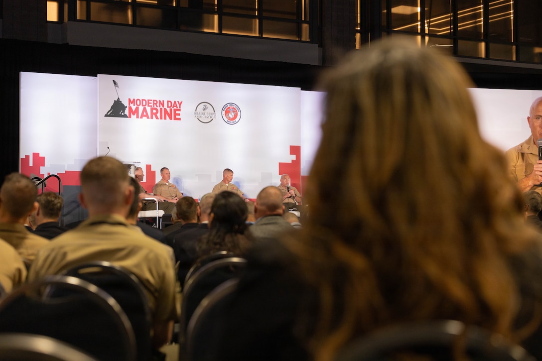 U.S. Marine Corps senior leaders, speaks on Ground Combat Element 2040 a bold vision for the future of the Marine Corps ground forces during the Modern Day Marine 2026, Walter E. Washington Convention Center, Washington, DC, April 29, 2026. Modern Day Marine brings
together representatives from military, industry and government to collaborate in
shaping the future of the United States Marine Corps. Through the interactions taking
place at Modern Day Marine, the Corps is able to engage, educate and increase
understanding of the Marine Corps' contributions to the National Defense Strategy.
(U.S. Marine Corps photo by Cpl. Carlina Holland)