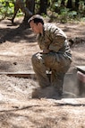 Staff Sgt. Brandon Comninos, 18th Finance Battalion financial management analyst, completes an obstacle course on Fort Jackson, S.C., April 20, 2026. Twelve finance and comptroller Soldiers took part in the obstacle course on the first day of the U.S. Army Finance Corps’ annual Finance Soldier of the Year competition. (U.S. Army photo by Mark R. W. Orders-Woempner)