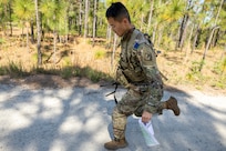 Pvt. 1st Class Zhiyi Wang, 18th Finance Battalion Bravo Company cashier, runs to complete a land navigation exercise at the Mekong Delta day land navigation course on Fort Jackson, S.C., April 20, 2026. Twelve finance and comptroller Soldiers took part in the land navigation course on the first day of the U.S. Army Finance Corps’ annual Finance Soldier of the Year competition. (U.S. Army photo by Mark R. W. Orders-Woempner)