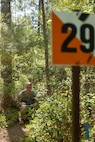 Cpl. Hunter Pressley, 15th Finance Battalion financial management technician, takes part in a land navigation exercise at the Mekong Delta day land navigation course on Fort Jackson, S.C., April 20, 2026. Twelve finance and comptroller Soldiers took part in the land navigation course on the first day of the U.S. Army Finance Corps’ annual Finance Soldier of the Year competition. (U.S. Army photo by Mark R. W. Orders-Woempner)