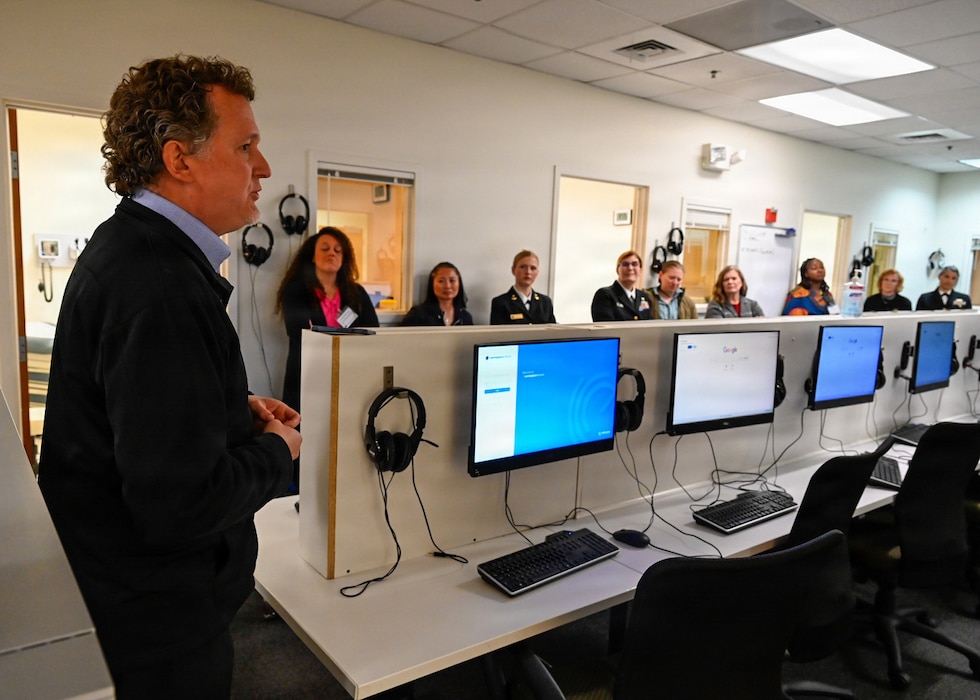 260409-N-IX644-1045 (April 9, 2026) SILVER SPRING, Md. Michael Montgomery, director of clinical skills at the Val G. Hemming Simulation Center, gives a demonstration of the Clinical Skills Lab during the Inaugural Navy Medicine Education Leadership Summit in Silver Spring, Maryland. The summit aims to provide academic leaders with a unique, high-level overview of the strategic challenges and groundbreaking opportunities within Navy Medicine for future military healthcare professionals. The Navy Medicine Enterprise's 44,000+ talented and ready forces optimize health readiness, deliver quality healthcare, and provide global expeditionary medical support to warfighters. (U.S. Navy photo by Mass Communication Specialist 2nd Class Sasha Ambrose)