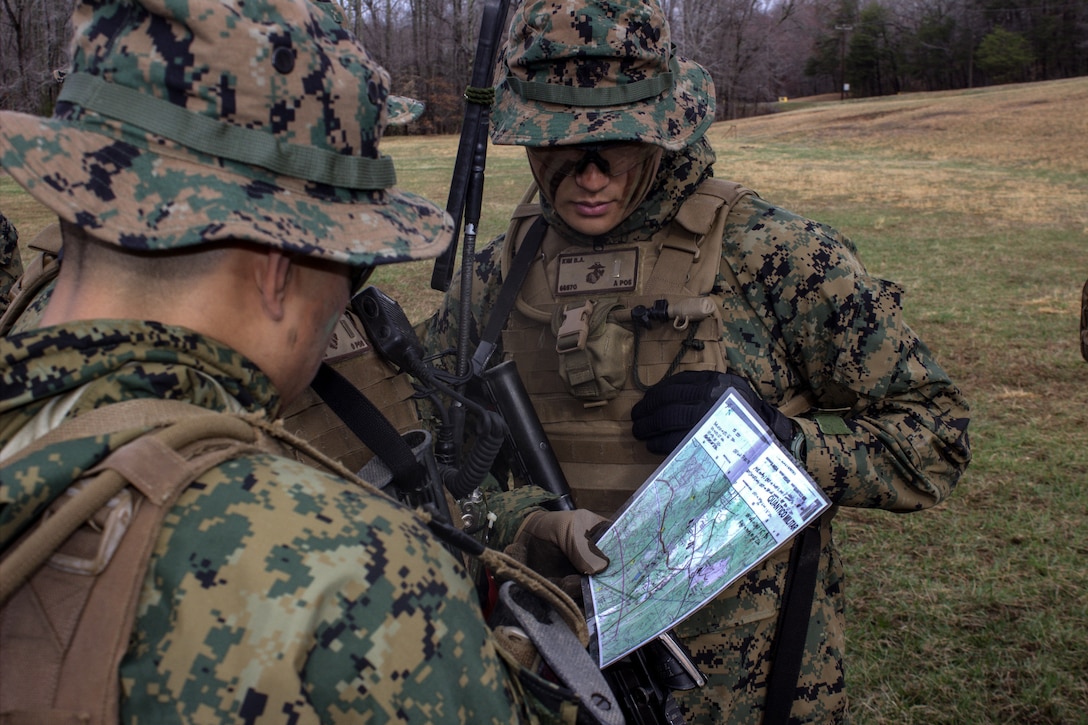 U.S. Marine Corps students with Bravo Company, The Basic School, conduct preparatory actions for platoon level tactics at Marine Corps Base Quantico, Virginia, 16 March 2026. The purpose of the simulated platoon attacks was to introduce Marines to the fundamentals of the offensive and defensive tactics required for provisional rifle platoon commanders. (U.S. Marine Corps photo by Sgt. Myra Walker)