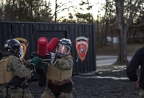 U.S Marines with Combat Instructor Battalion, The Basic School, conduct Marine Corps Martial Arts sustainment training at Marine Corps Base Quantico, Virginia, March 19, 2026. The purpose of sustainment training and belt advancement is to not only improve lethality but also increase the mental fortitude of the Marines. (U.S. Marine Corps photo by Sgt. Myra Walker)