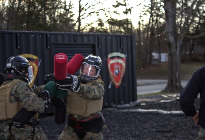 U.S Marines with Combat Instructor Battalion, The Basic School, conduct Marine Corps Martial Arts sustainment training at Marine Corps Base Quantico, Virginia, March 19, 2026. The purpose of sustainment training and belt advancement is to not only improve lethality but also increase the mental fortitude of the Marines. (U.S. Marine Corps photo by Sgt. Myra Walker)