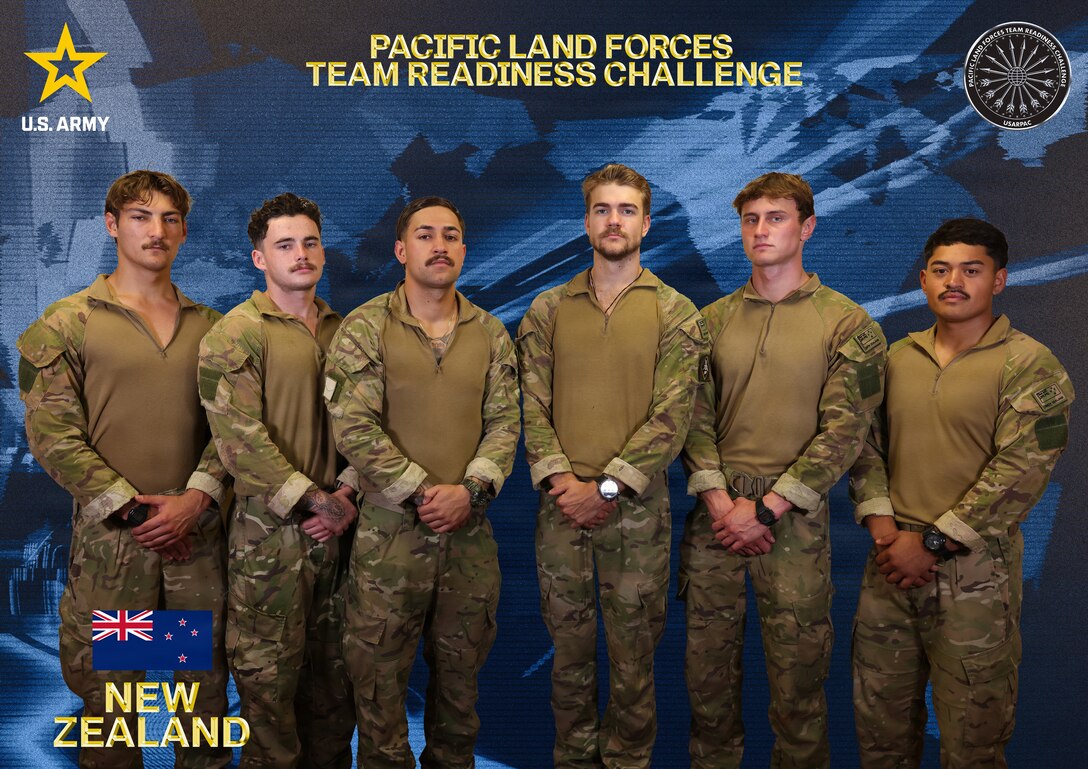 The Soldiers representing the New Zealand Army in U.S. Army Pacific's Pacific Land Forces Team Readiness Challenge.