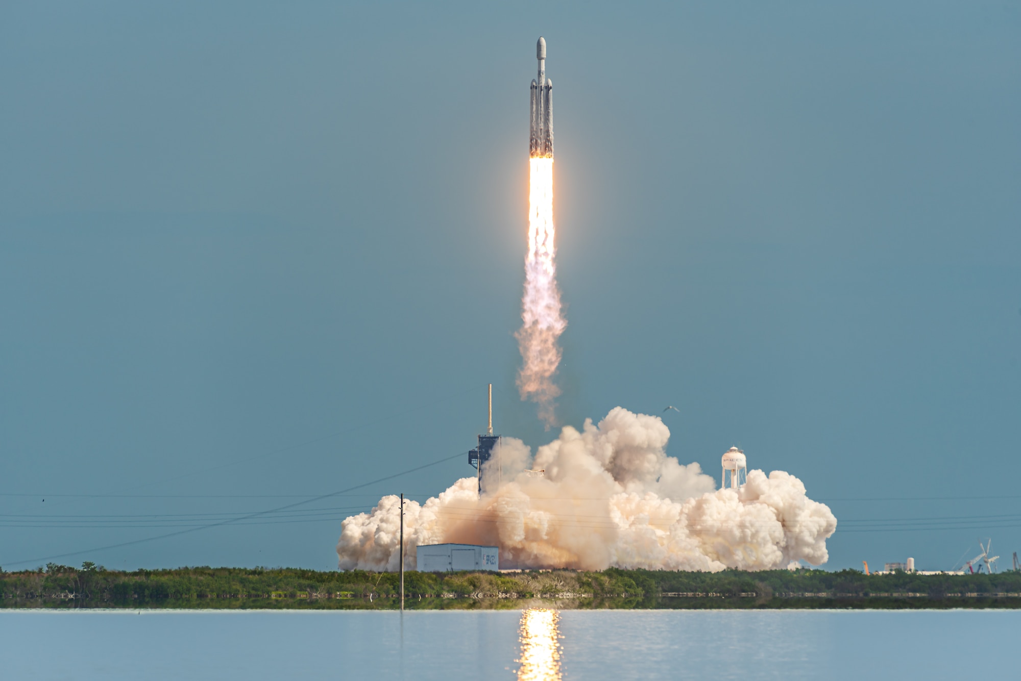 A Falcon Heavy rocket carrying the ViaSat-3 F3 mission successfully launches from Launch Complex 39-A at Kennedy Space Center, Florida, on April 29, 2026. ViaSat-3 F3 is designed to expand Viasat’s global network with high-capacity satellite communications coverage over the Asia-Pacific region. (U.S. Space Force photo by Gwendolyn Kurzen)