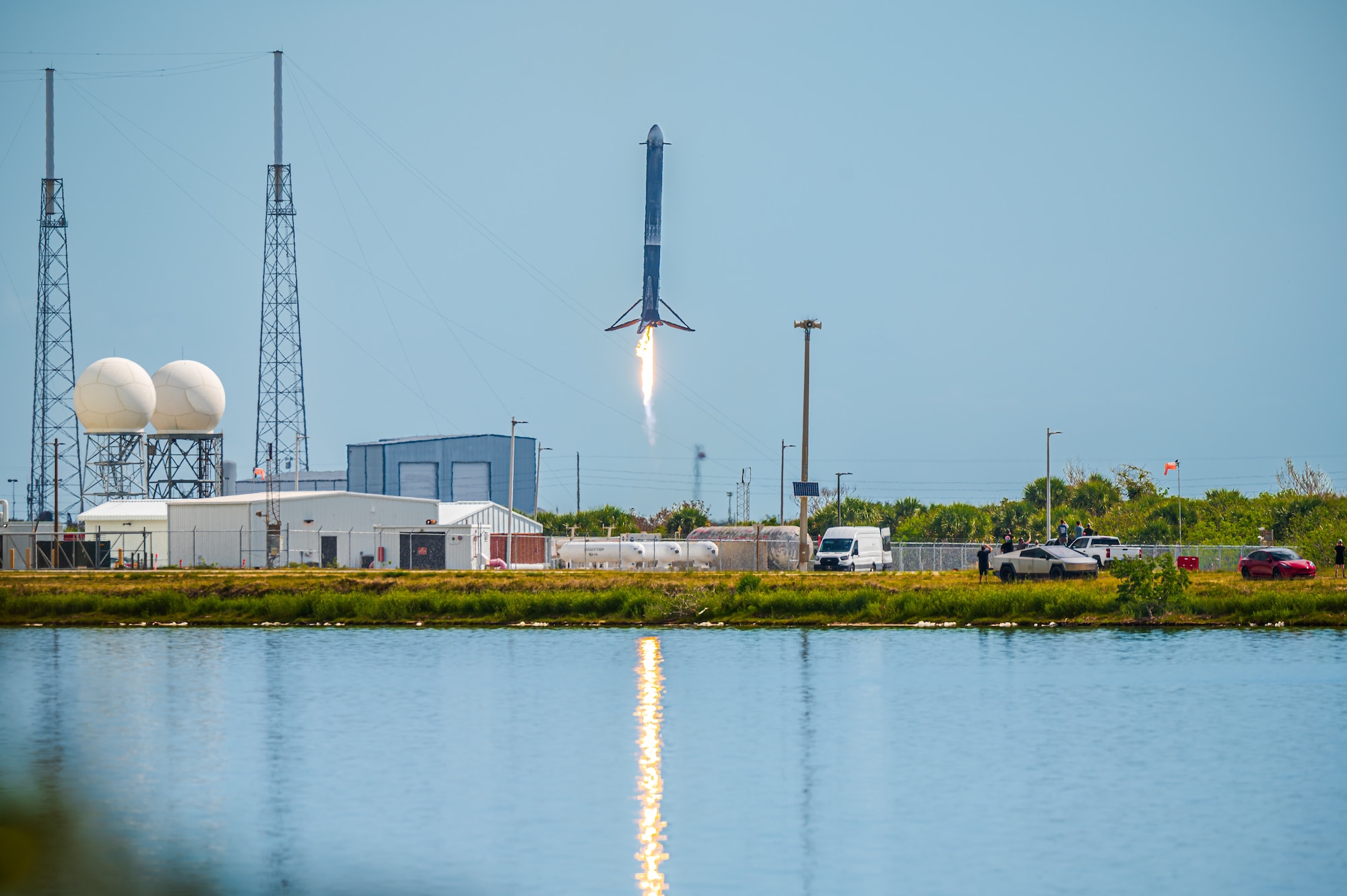 Space Launch Delta 45 and the Eastern Range, a critical component to today’s success, facilitated the Falcon Heavy launch today, April 29, 2026, as the latest success in a record-breaking month. Where Mercury Program vehicles flew once and fell into the ocean, modern reusable rockets now land and fly again. The Mercury 7 memorial at Cape Canaveral Space Force Station marks how far technology has come. This achievement directly advances SLD 45 efforts to expand partnerships and deliver unmatched space access for our nation.(U.S. Space Force photo by Gwendolyn Kurzen)