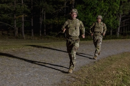 Cpl. Hunter Pressley, left, and Spc. Erick Bedoya, 15th Finance Battalion financial management technicians, take part in an expert physical fitness assessment, or EPFA, at Fort Jackson, S.C., April 21, 2026. Twelve finance and comptroller Soldiers took part in the EPFA, a combat-focused physical assessment, as part of the U.S. Army Finance Corps’ annual Finance Soldier of the Year competition. (U.S. Army photo by Mark R. W. Orders-Woempner)