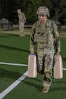 Spc. Erick Bedoya, 15th Finance Battalion financial management technician, takes part in an expert physical fitness assessment, or EPFA, at Fort Jackson, S.C., April 21, 2026. Twelve finance and comptroller Soldiers took part in the EPFA, a combat-focused physical assessment, as part of the U.S. Army Finance Corps’ annual Finance Soldier of the Year competition. (U.S. Army photo by Mark R. W. Orders-Woempner)