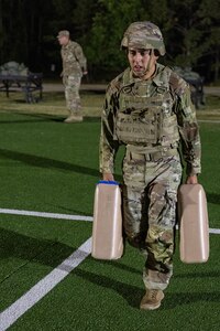 Spc. Erick Bedoya, 15th Finance Battalion financial management technician, takes part in an expert physical fitness assessment, or EPFA, at Fort Jackson, S.C., April 21, 2026. Twelve finance and comptroller Soldiers took part in the EPFA, a combat-focused physical assessment, as part of the U.S. Army Finance Corps’ annual Finance Soldier of the Year competition. (U.S. Army photo by Mark R. W. Orders-Woempner)