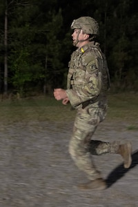 Staff Sgt. Brandon Comninos, 18th Finance Battalion financial management analyst, takes part in an expert physical fitness assessment, or EPFA, at Fort Jackson, S.C., April 21, 2026. Twelve finance and comptroller Soldiers took part in the EPFA, a combat-focused physical assessment, as part of the U.S. Army Finance Corps’ annual Finance Soldier of the Year competition. (U.S. Army photo by Mark R. W. Orders-Woempner)
