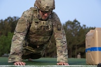 1st Lt. Lucas Tucker, 106th Finance Battalion Bravo Company executive officer, takes part in an expert physical fitness assessment, or EPFA, at Fort Jackson, S.C., April 21, 2026. Twelve finance and comptroller Soldiers took part in the EPFA, a combat-focused physical assessment, as part of the U.S. Army Finance Corps’ annual Finance Soldier of the Year competition. (U.S. Army photo by Mark R. W. Orders-Woempner)