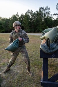 1st Lt. Lucas Tucker, 106th Finance Battalion Bravo Company executive officer, takes part in an expert physical fitness assessment, or EPFA, at Fort Jackson, S.C., April 21, 2026. Twelve finance and comptroller Soldiers took part in the EPFA, a combat-focused physical assessment, as part of the U.S. Army Finance Corps’ annual Finance Soldier of the Year competition. (U.S. Army photo by Mark R. W. Orders-Woempner)