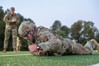 1st Lt. Lucas Tucker, 106th Finance Battalion Bravo Company executive officer, takes part in an expert physical fitness assessment, or EPFA, at Fort Jackson, S.C., April 21, 2026. Twelve finance and comptroller Soldiers took part in the EPFA, a combat-focused physical assessment, as part of the U.S. Army Finance Corps’ annual Finance Soldier of the Year competition. (U.S. Army photo by Mark R. W. Orders-Woempner)