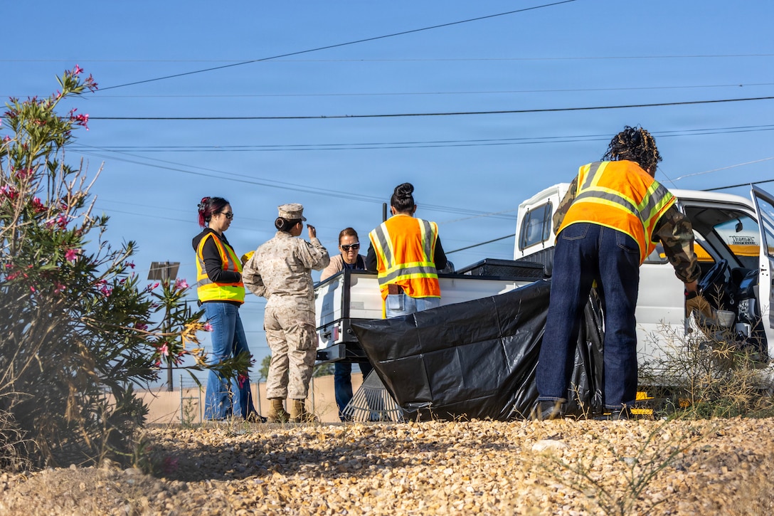 Military and civilian personnel joined the  MCLB Barstow Environmental Division in a base-wide clean up aboard Marine Corps Logistics Base Barstow, California, April 29. The cleanup stretch along Joseph L. Boll in commemoration of #route66's 100th celebration.