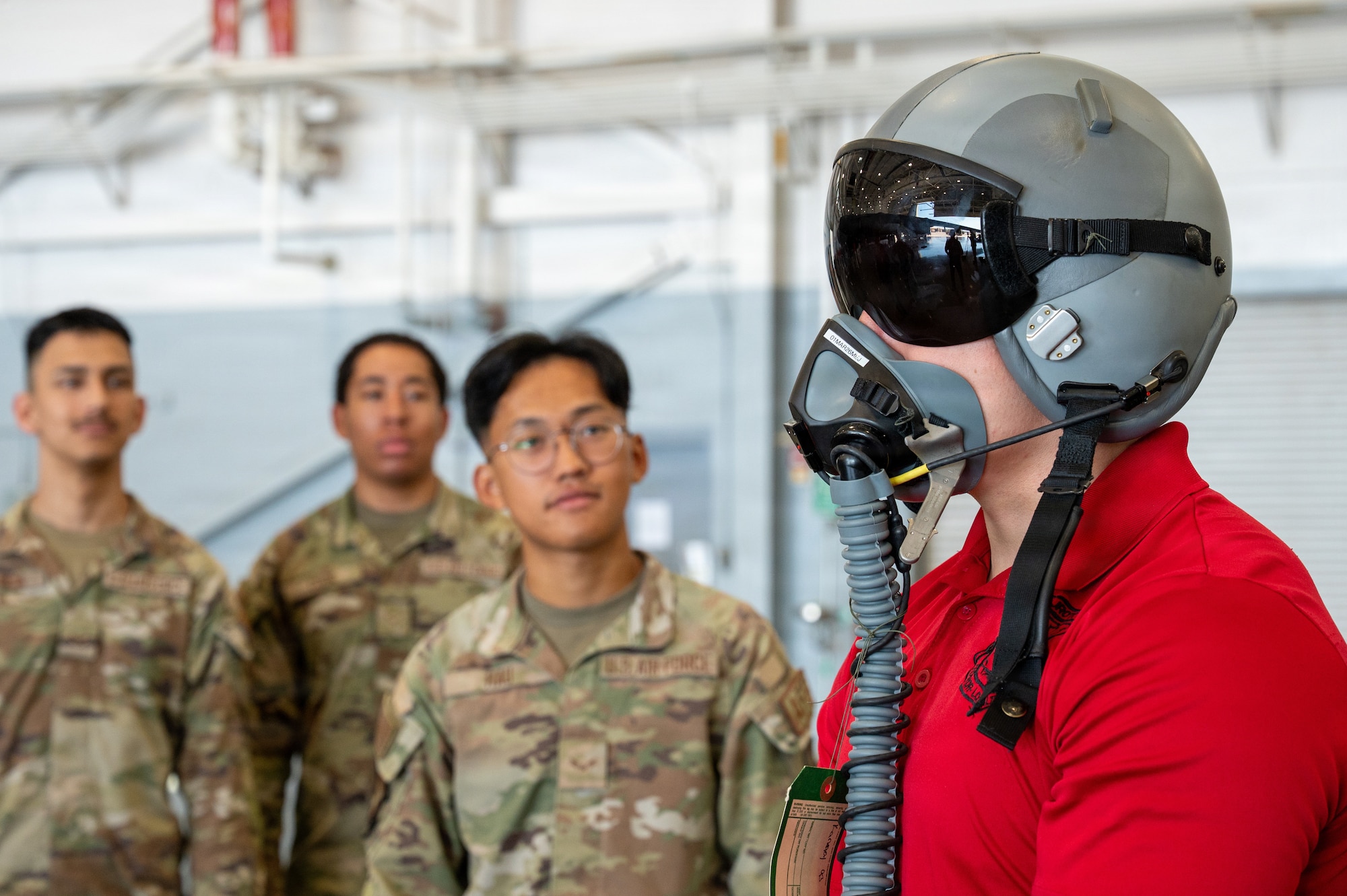 cadet tries on helmet