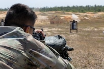Pvt. 1st Class Zhiyi Wang, 18th Finance Battalion Bravo Company cashier, fires an M4 carbine at Fort Jackson, S.C., April 22, 2026. Twelve finance and comptroller Soldiers took their best shots as part of the U.S. Army Finance Corps’ annual Finance Soldier of the Year competition. (U.S. Army photo by Mark R. W. Orders-Woempner)