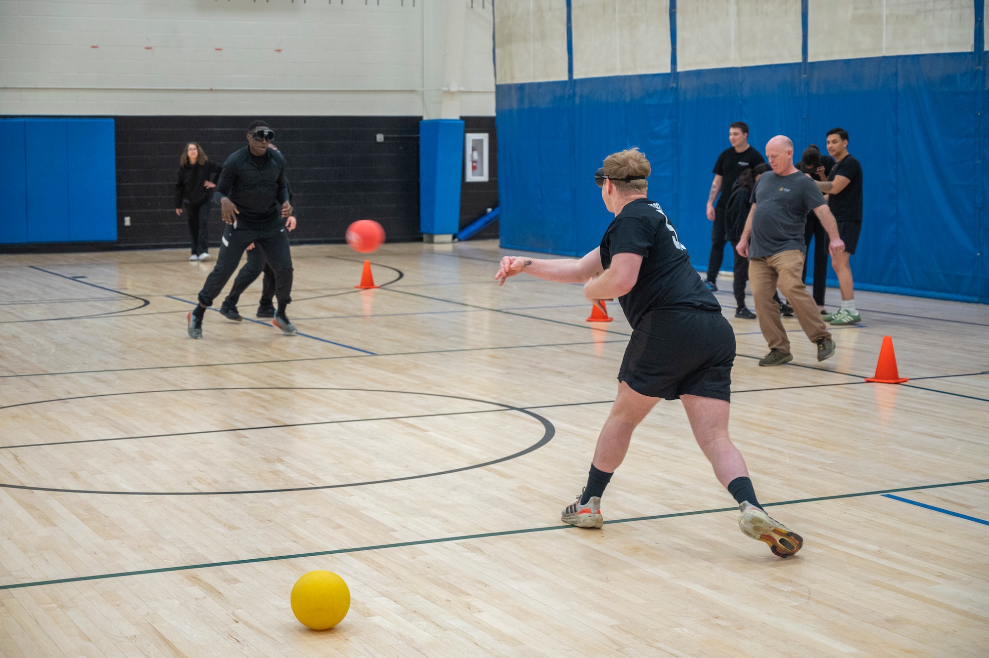 An athlete throws a ball during the Directorate of Human Resources-Army Substance Abuse Program National Alcohol Awareness Month dodgeball tournament at Joint Base Lewis-McChord, Washington, April 2, 2026.