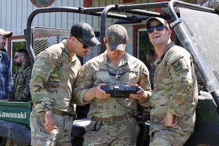 North Carolina National Guard Soldiers and Airmen participated in a joint unmanned aerial systems training exercise with the British Army's101st Royal Regiment of Artillery in New London, North Carolina, April 15, 2026.