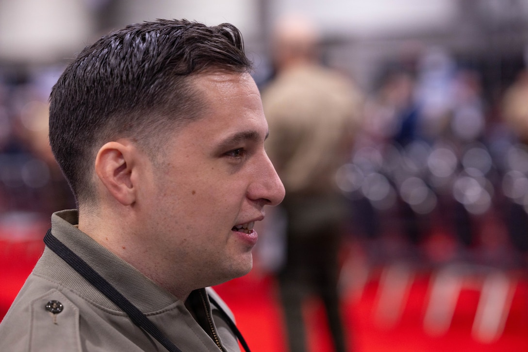 U.S. Marine Corps Maj. Ryan Hoffman, Marine Innovation Unit Innovation Engagement Lead, discusses on how the Marine Innovation Unit serves as an on-demand supporting entity charged with accelerating the development and deployment of advanced capabilities, transforming the Naval Services’ capacity for technology and employment, and recruiting and retaining top reserve talent, during Modern Day Marine 2026, Walter E. Washington Convention Center, Washington, DC, April 29, 2026. Modern Day Marine brings together representatives from military, industry and government to collaborate in shaping the future of the United States Marine Corps. Through the interactions taking
place at Modern Day Marine, the Corps is able to engage, educate and increase understanding of the Marine Corps' contributions to the National Defense Strategy. (U.S. Marine Corps photo by Cpl. Carlina Holland)