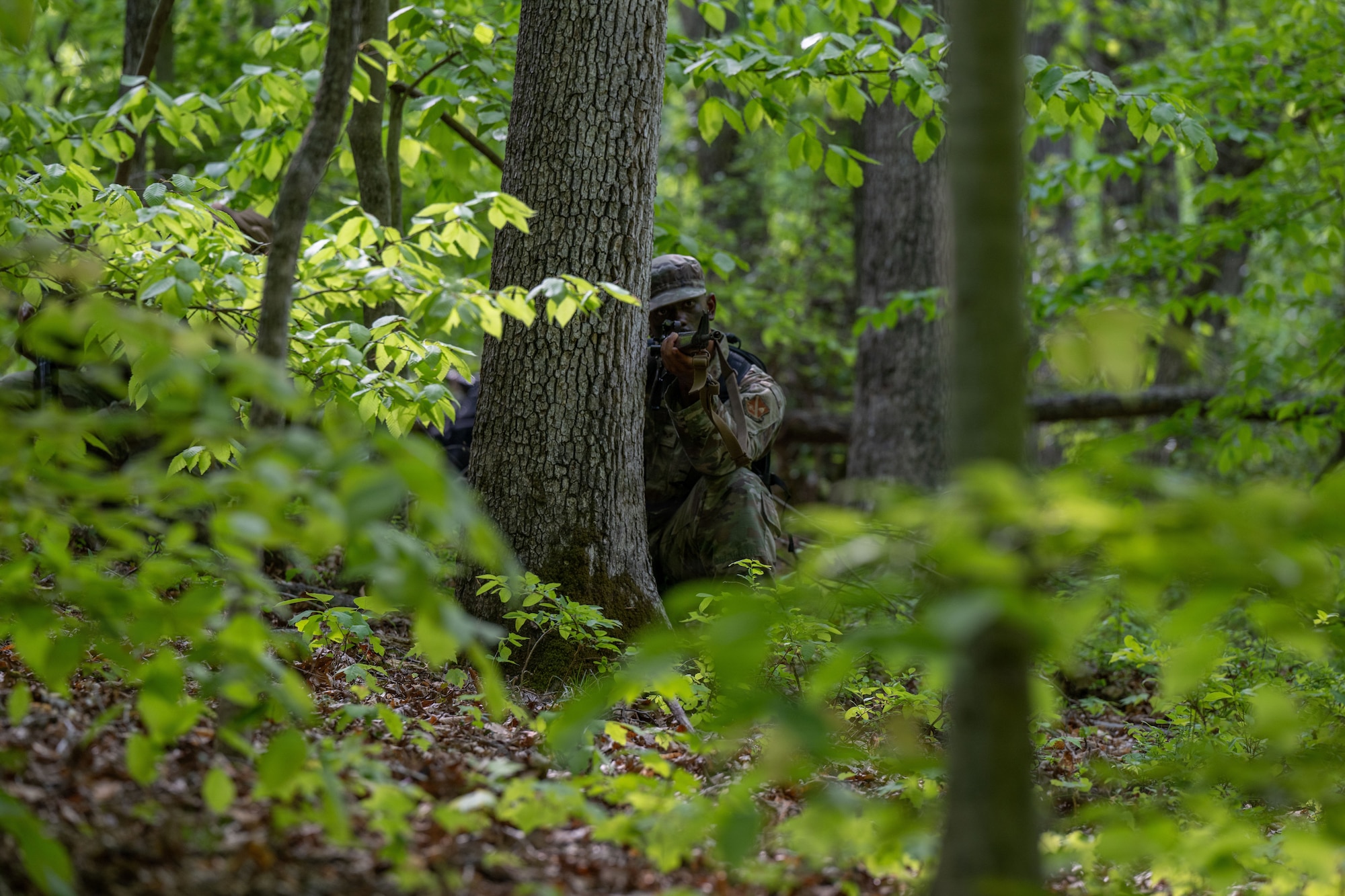 U.S. Air Force Senior Airman Kito Lewis, an 89th Operations Group human resources administrator, stands guard during a field training exercise at Marine Corps Base Quantico, Virginia, April 24, 2026.