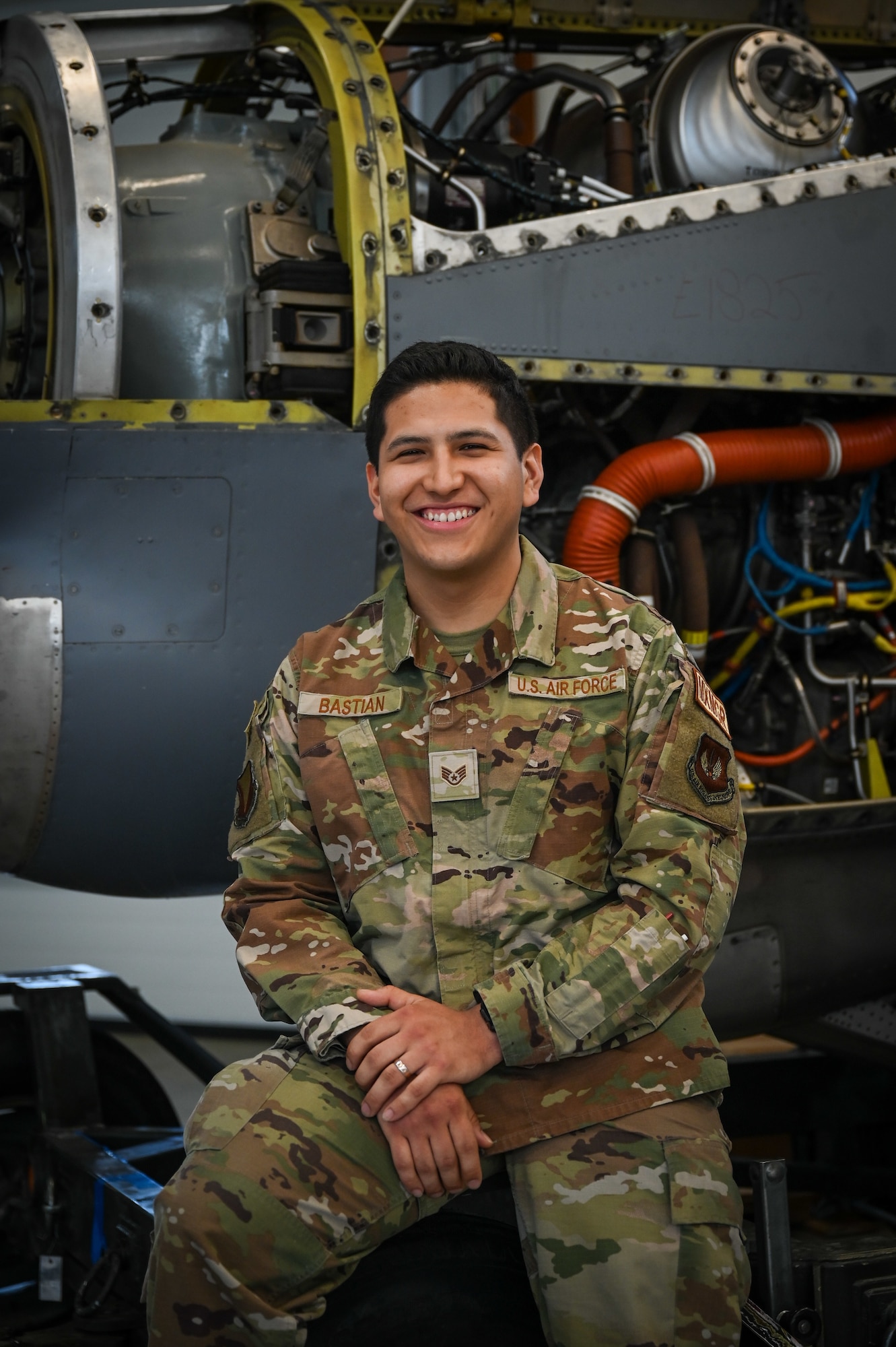 U.S. Air Force Staff Sgt. Ilias Bastian, 37th Aircraft Maintenance Unit scheduling office non-commissioned officer in charge, poses for a photo at Ramstein Air Base, Germany, April 27, 2026.