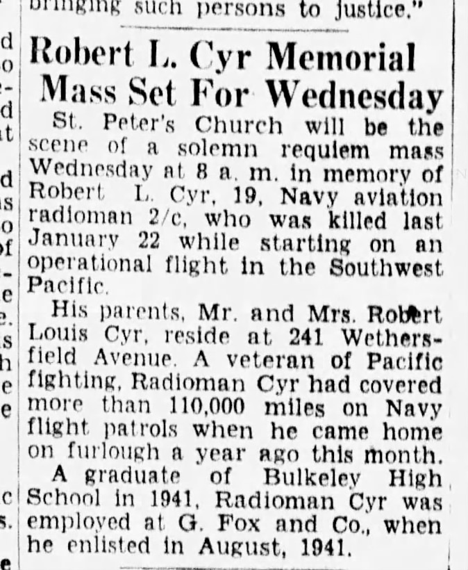 U.S. Navy Aviation Radioman 2nd Class Robert L. Cyr, Jr.