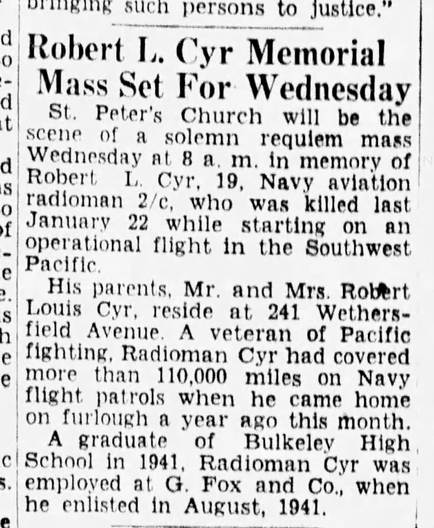 U.S. Navy Aviation Radioman 2nd Class Robert L. Cyr, Jr.