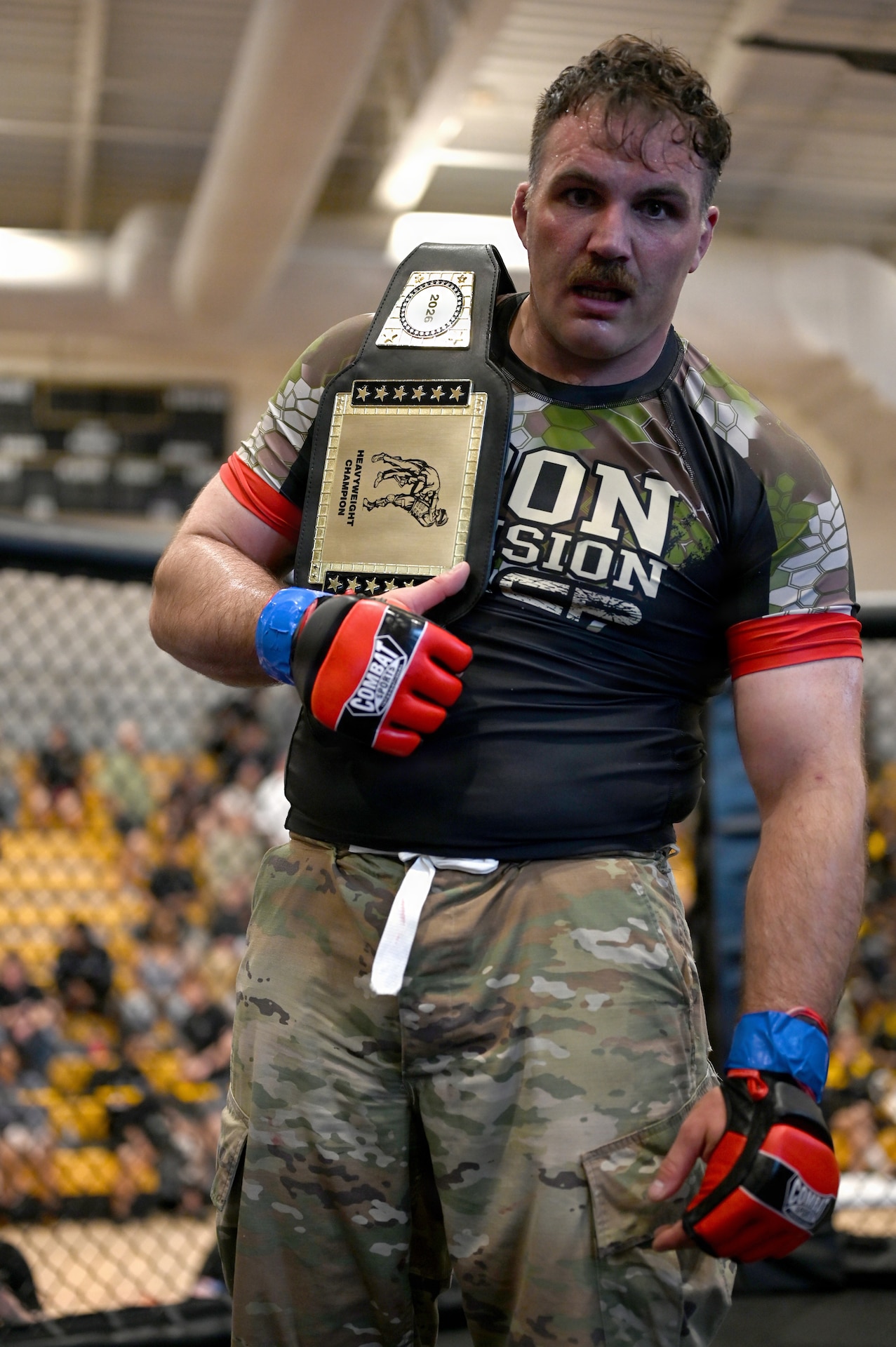 U.S. Army Staff Sgt. Alexander Myers, Pennsylvania Army National Guard, competes in the heavyweight finals during day three of the 2026 Lacerda Cup All-Army Combatives Championship at Fort Benning, Ga. Apr. 10, 2026. The two Army National Guard teams finished the tournament with third and sixth place team standings out of twenty-one teams competing, with three National Guard Soldiers earning championship belts. (U.S. Army National Guard photo by Sgt. 1st Class Shane Smith)