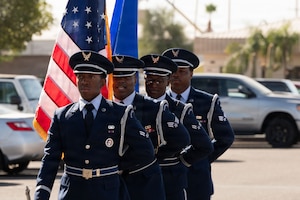 U.S. Air Force Davis-Monthan Air Force Base honor guardsmen present the colors during the Capt. Nathan J. Nylander Memorial Ceremony at Davis-Monthan Air Force Base, Arizona, April 24, 2026. The ceremony featured multiple speakers and honored Nylander’s selfless sacrifice in service to his nation. (U.S. Air Force photo by Airman Najzee Kuzu)