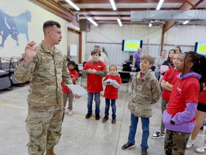 Participants during the Kids Understanding Deployment Operations event at Tinker Air Force Base, Oklahoma, April 18, 2026. The event aimed to help children of uniformed service members learn about deployments, build resilience and connect with peers.