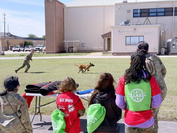 Participants during the Kids Understanding Deployment Operations event at Tinker Air Force Base, Oklahoma, April 18, 2026. The event aimed to help children of uniformed service members learn about deployments, build resilience and connect with peers.