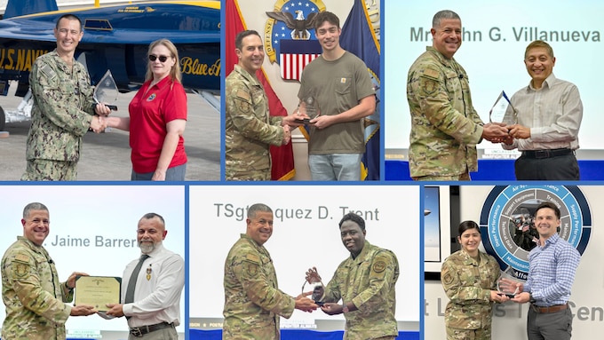 A collage of photos with people receiving their awards