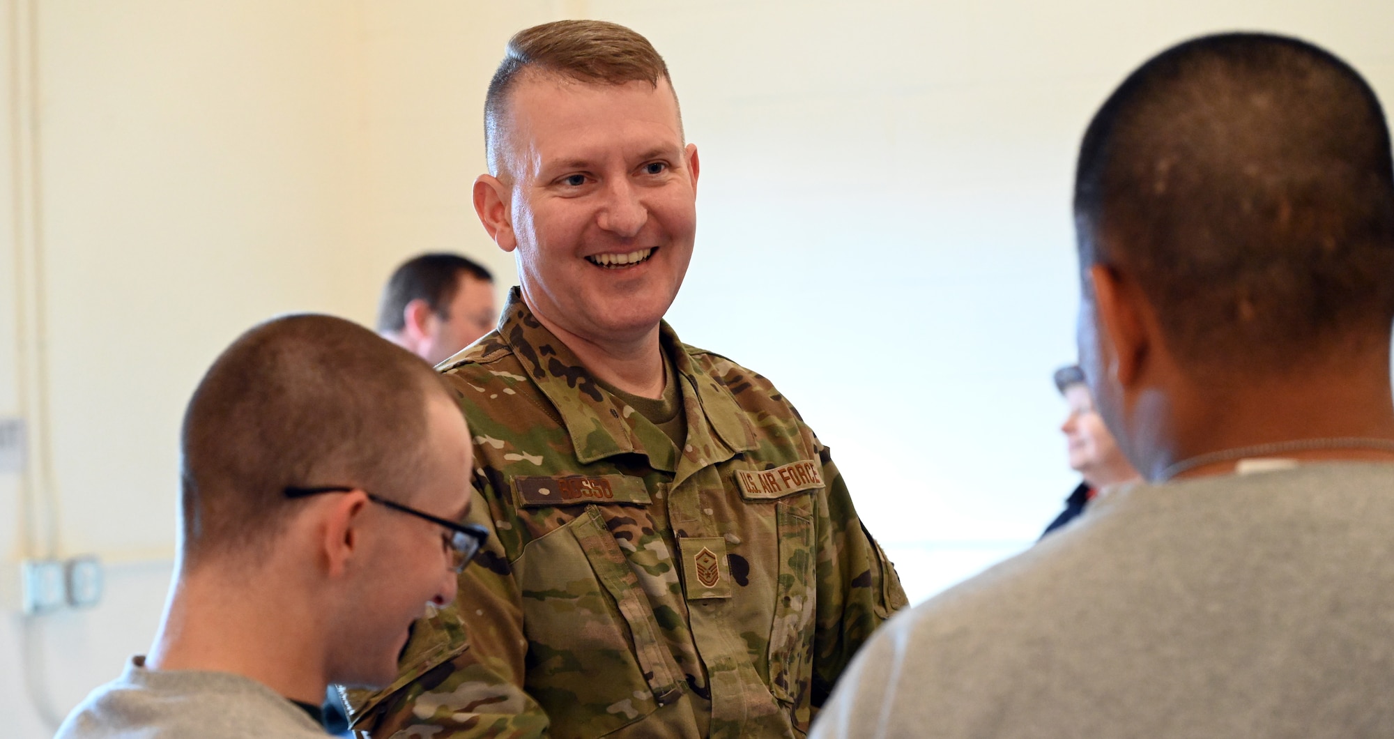 Master Sgt. Ryan Rosso, 142nd Aircraft Maintenance Squadron First Sergeant, speaks with cadets at an open house for the Oregon Youth Challenge Program on April 2, 2026 in Bend, Oregon. Rosso himself graduated from the program 20 years ago and returned to speak with the current high school aged students about what their future might hold.