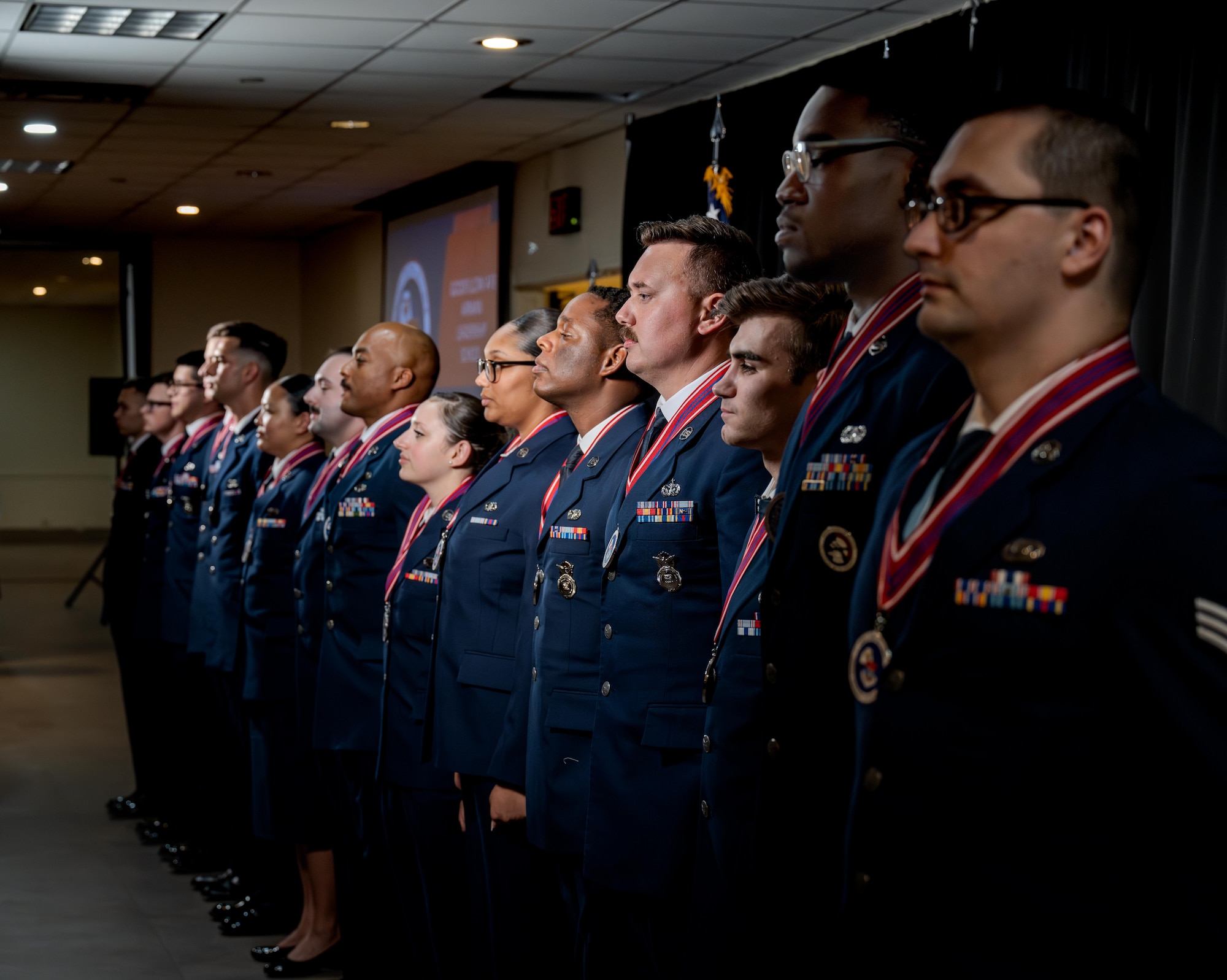 Graduates from Airman Leadership School Class 26-C stand in formation during their graduation ceremony at Laughlin Air Force Base, Texas, April 29, 2026. ALS provides Airmen the skills and tools to mentor and lead their wingmen as they step into the supervisory role. (U.S. Air Force photo by Airman 1st Class Harrison Sullivan)