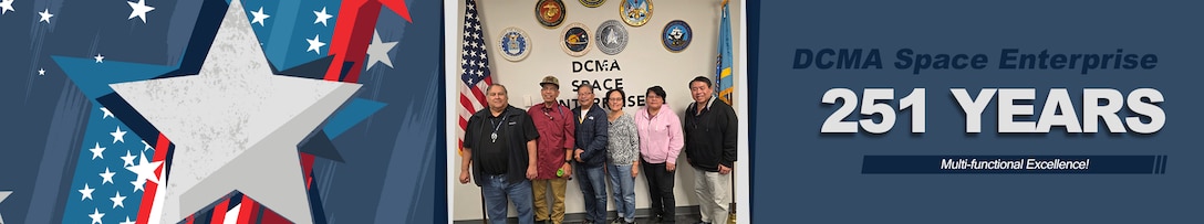 A group stands for a photo with patriotic imagery superimposed