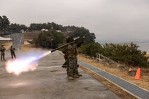 U.S. Marine Corps Lance Cpl. Joseph Coller, a low altitude air defense gunner with 12th Littoral Anti-Air Battalion, 12th Marine Littoral Regiment, 3rd Marine Division, employs the FIM-92 Stinger during Korean Marine Exchange Program 26.1 at Daecheon Firing Range, Republic of Korea, March 18, 2026.