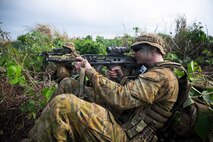 Australian Army soldiers assigned to 5th/7th Battalion, Royal Australian Regiment hold security positions during Exercise Balikatan 2026 at Itbayat Airport, Itbayat, Philippines, April 23, 2026